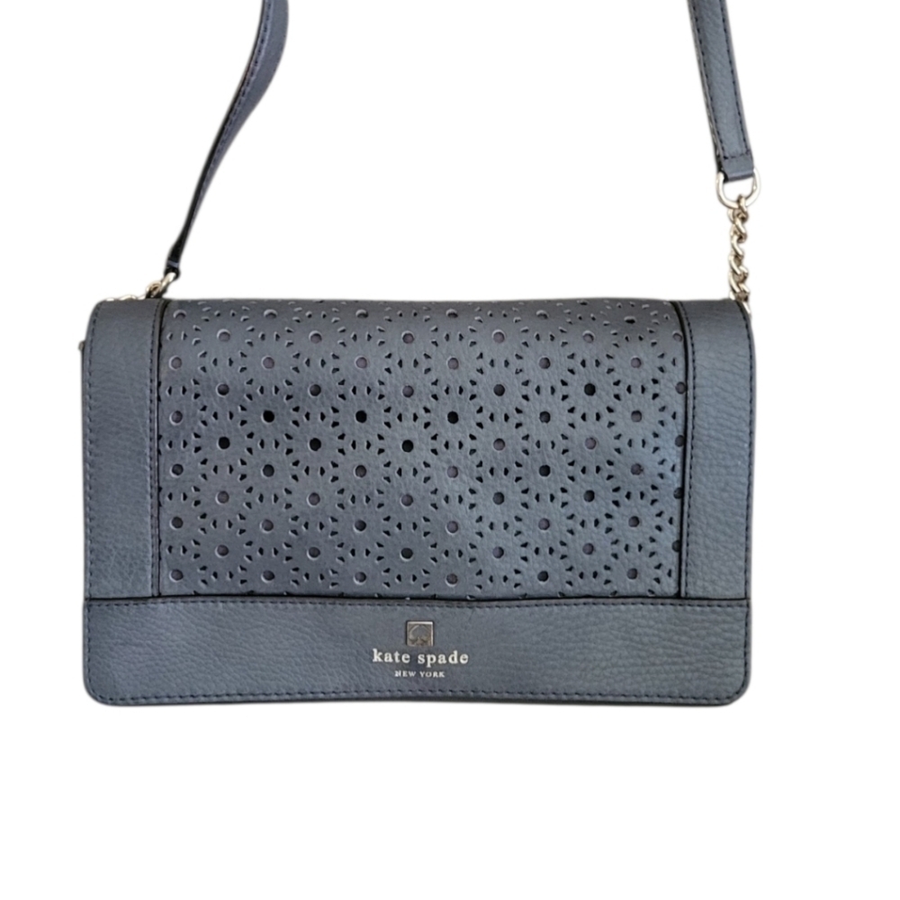 Kate Spade Gray Perforated Leather Crossbody with Gold-Tone Accents